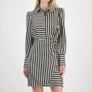 Sam Edelman Women's Cabana Striped Long-Sleeve Shirtdress - Black/ivory sz:10